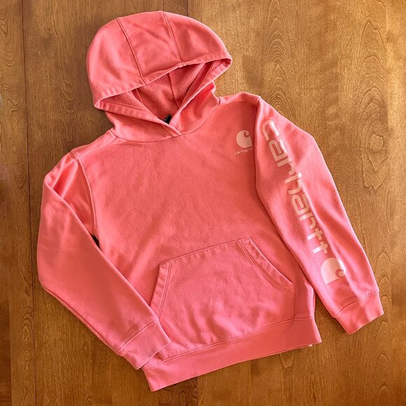 Carhartt coral pink logo hoodie M 10 - Picture 1 of 7